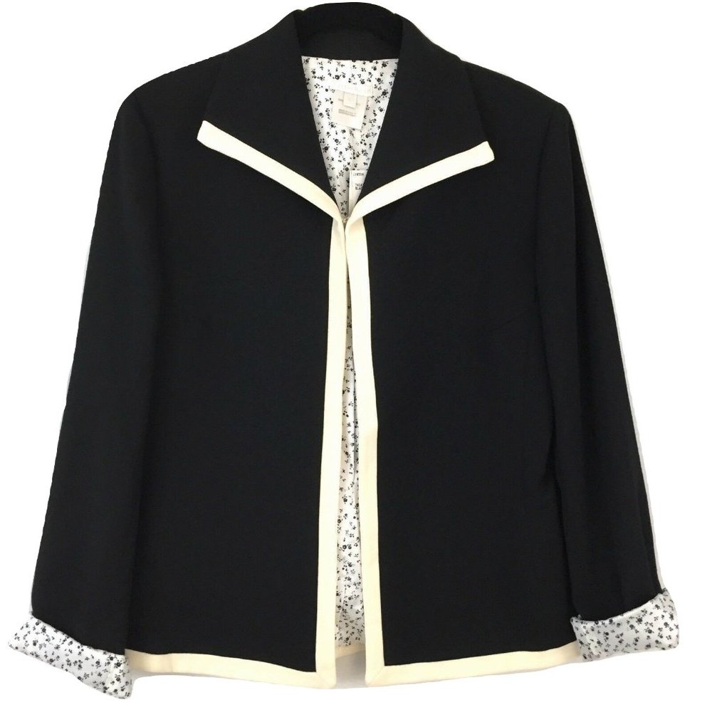 Austin Reed Open Front Jacket Size 6 Black Cream
